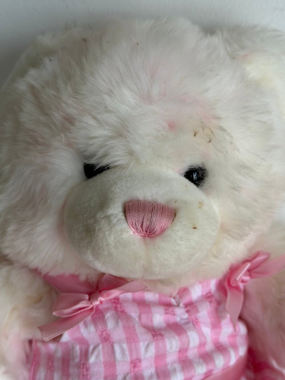 Build A Bear White Pink Marbled Teddy Bear Gingham Dress Stuffed Animal Y2K - Picture 5 of 15